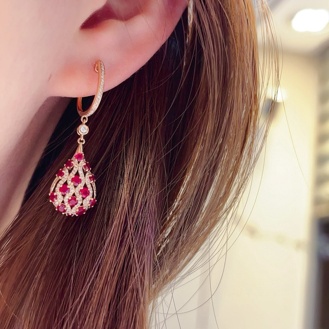 14k Gold 2.40 Ctw Natural Ruby & Diamond Earrings - 2