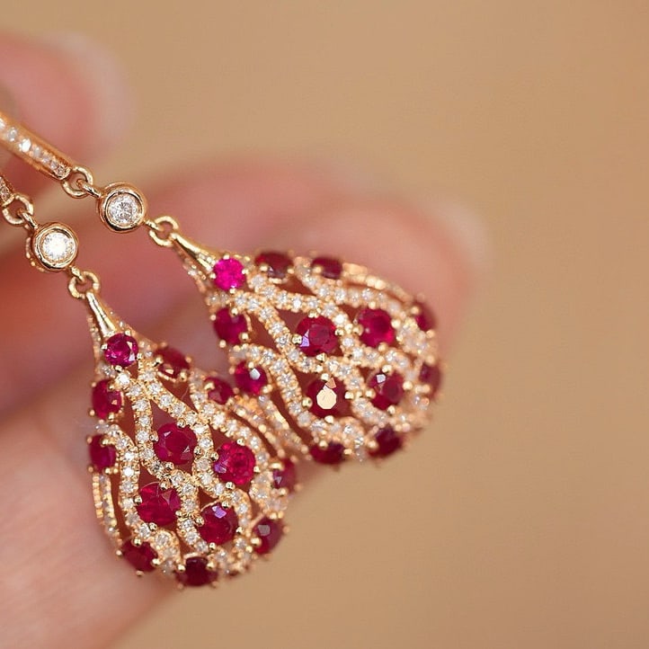 14k Gold 2.40 Ctw Natural Ruby & Diamond Earrings - 3