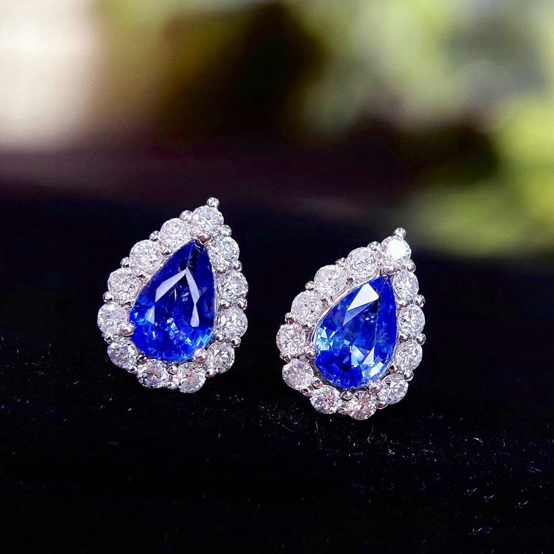 14k Gold 1 Ct Natural Sapphire & Diamond Earrings - 2
