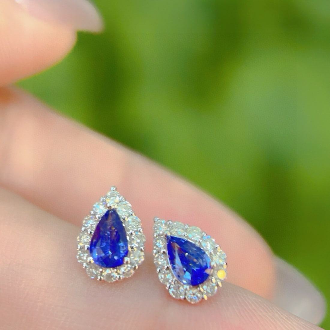 14k Gold 1 Ct Natural Sapphire & Diamond Earrings - 4