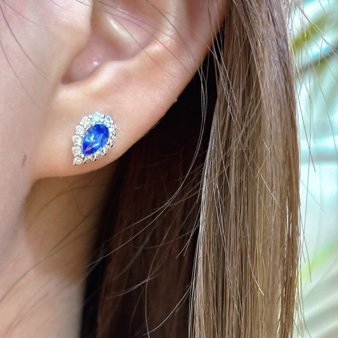 14k Gold 1 Ct Natural Sapphire & Diamond Earrings - 5