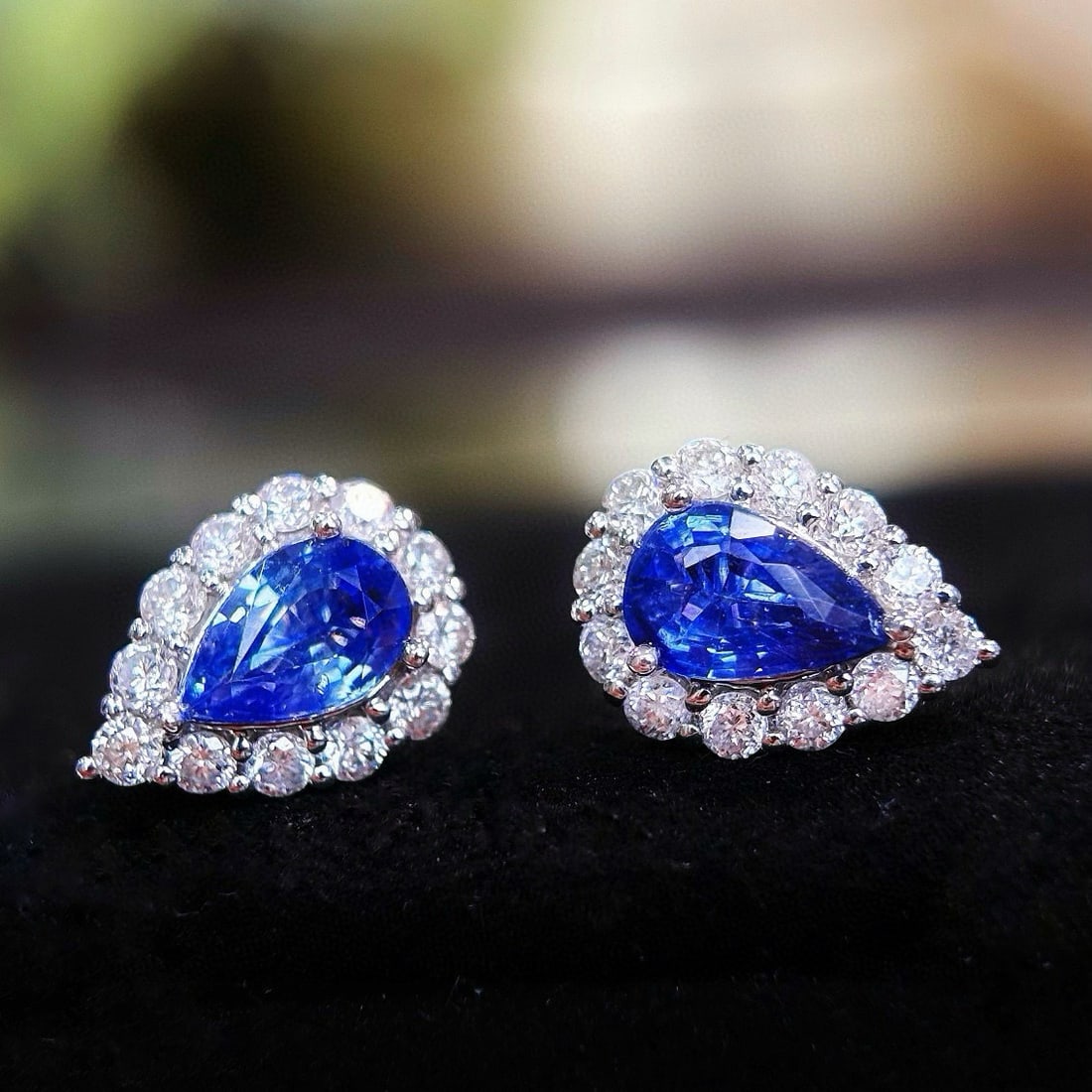 14k Gold 1 Ct Natural Sapphire & Diamond Earrings - 6