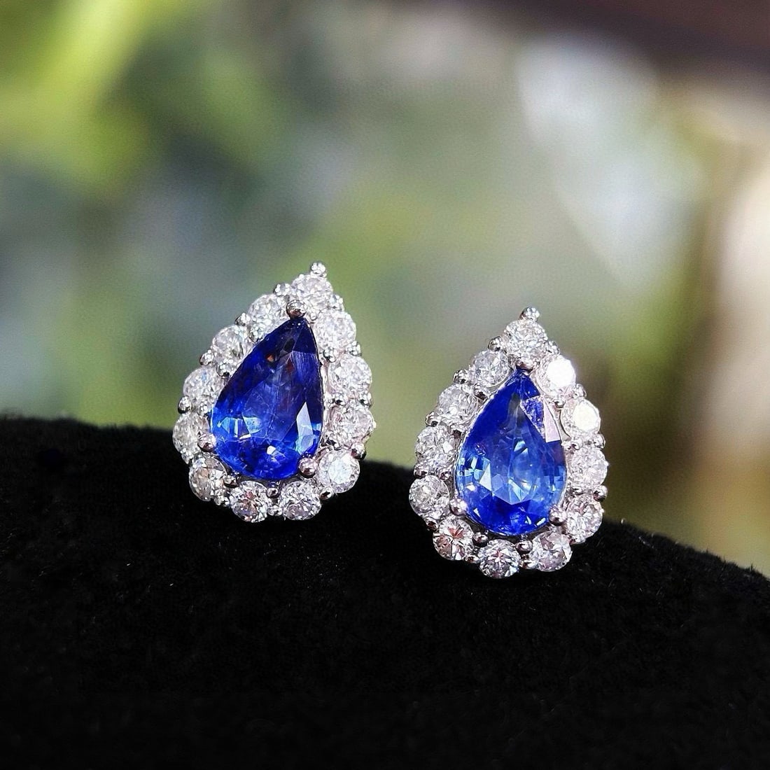 14k Gold 1 Ct Natural Sapphire & Diamond Earrings - 8