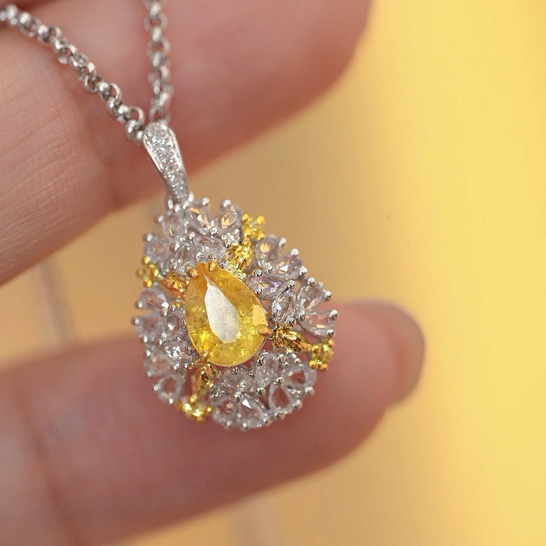 14k Gold 0.92 Ct Natural Sapphire & Diamond Pendant( Without Chain ) - 2