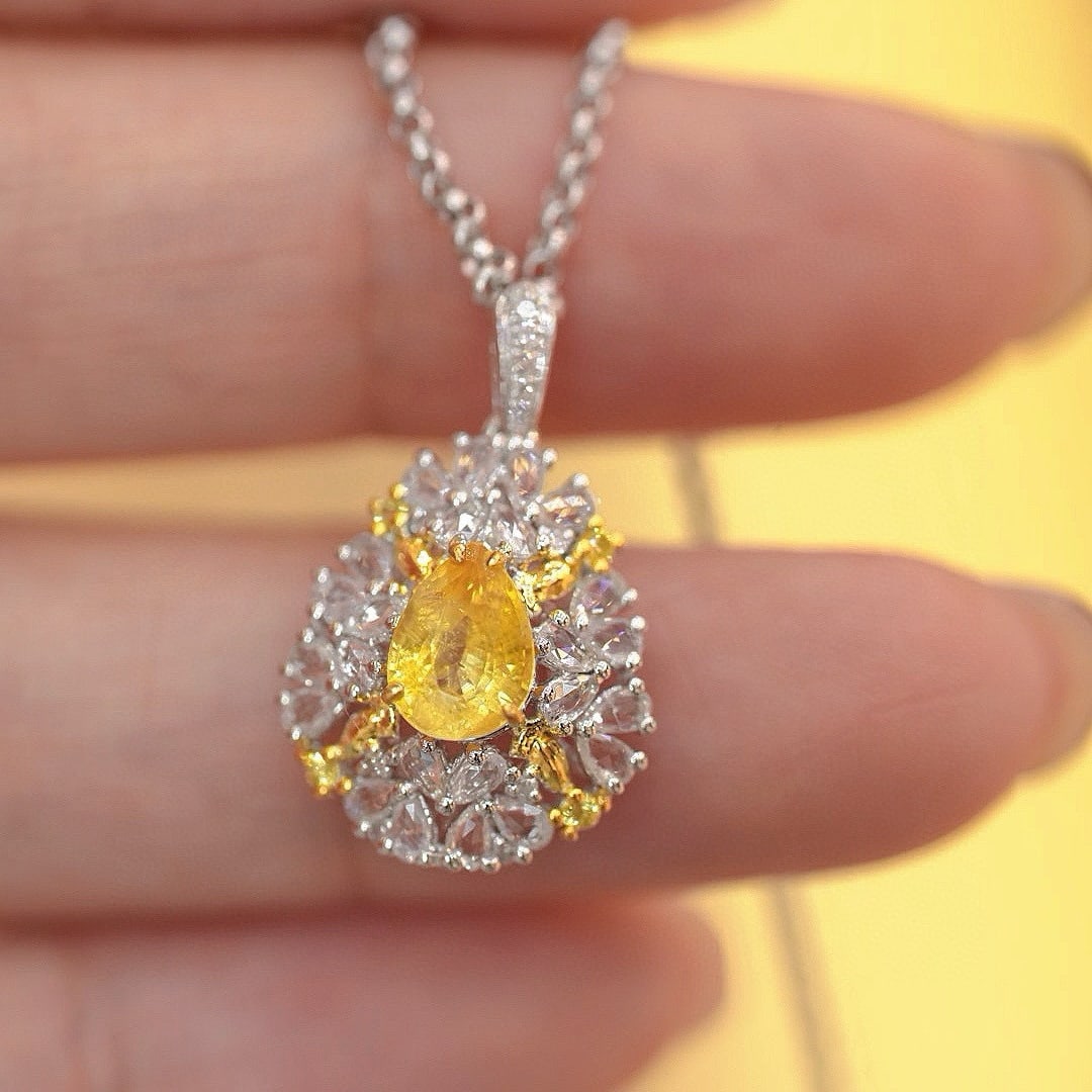 14k Gold 0.92 Ct Natural Sapphire & Diamond Pendant( Without Chain ) - 3