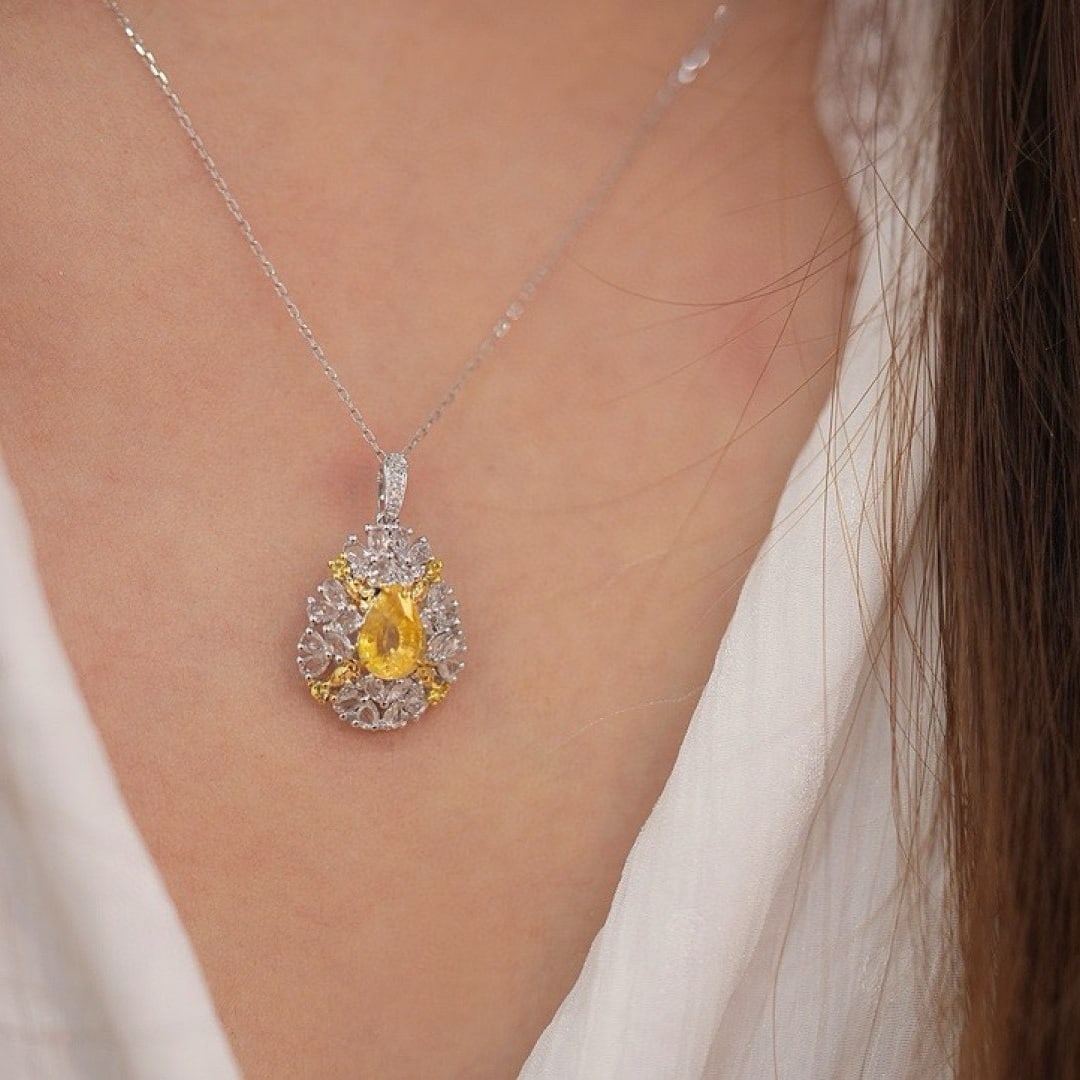 14k Gold 0.92 Ct Natural Sapphire & Diamond Pendant( Without Chain ) - 4