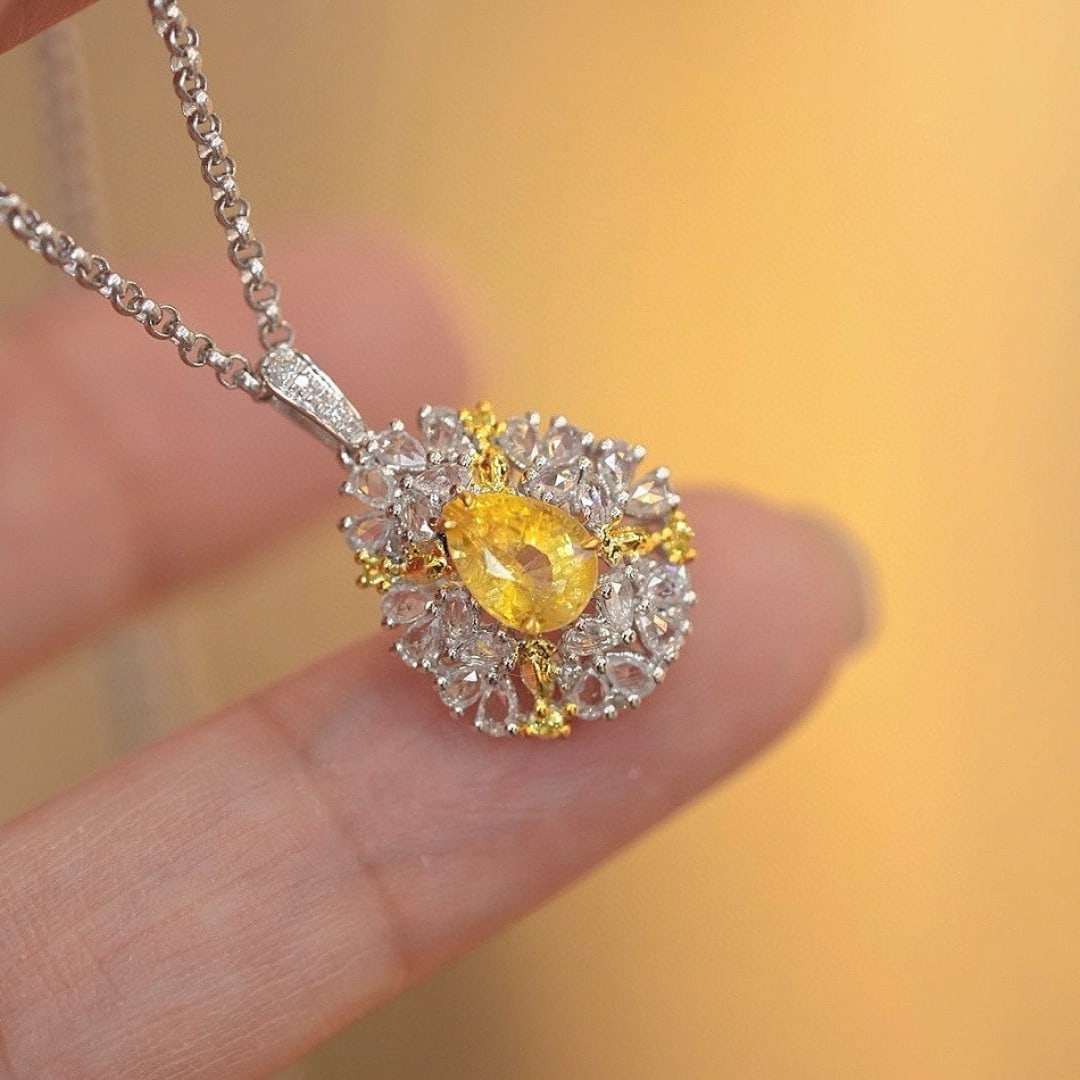 14k Gold 0.92 Ct Natural Sapphire & Diamond Pendant( Without Chain ) - 5