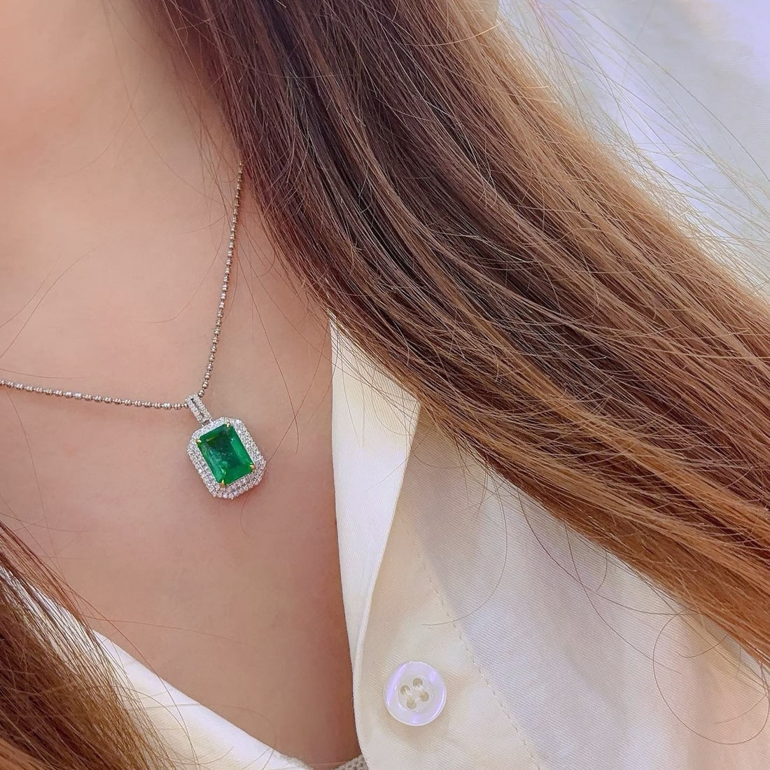 14k Gold 3.45 Ct Natural Emerald & Diamond Pendant( Without Chain ) - 2