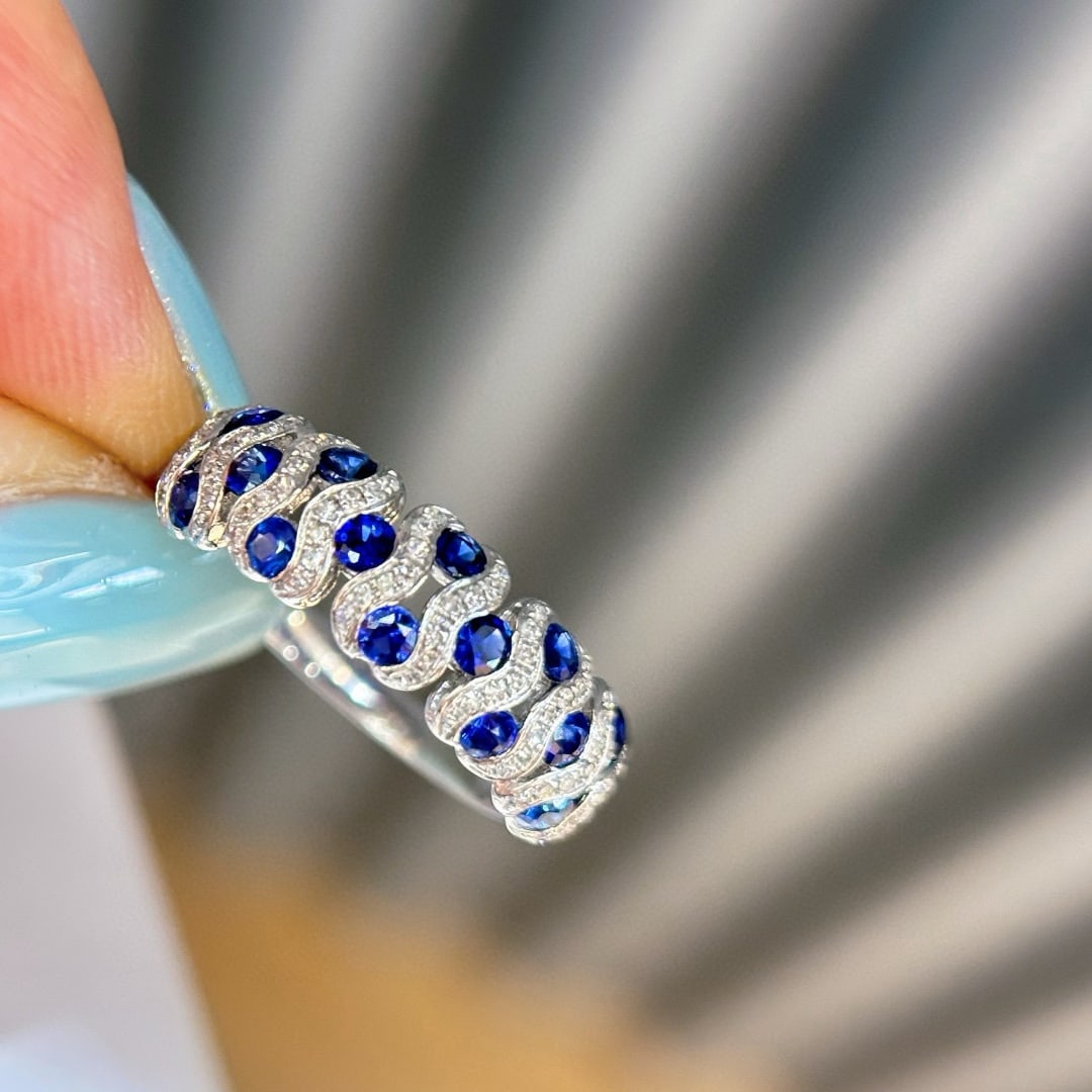 14k Gold 0.80 Ct Natural Sapphire & Diamond Ring - 3