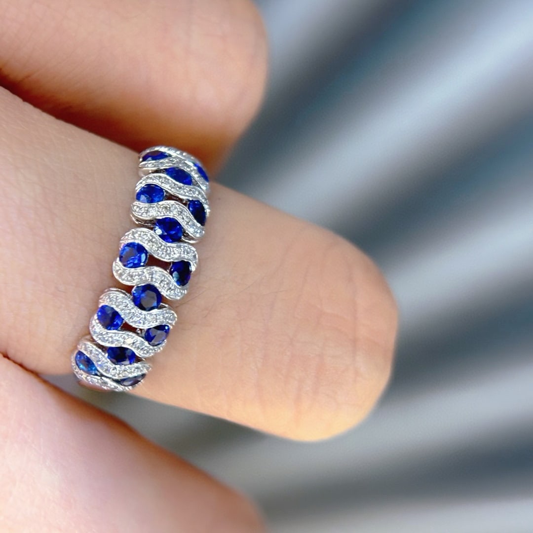 14k Gold 0.80 Ct Natural Sapphire & Diamond Ring - 6