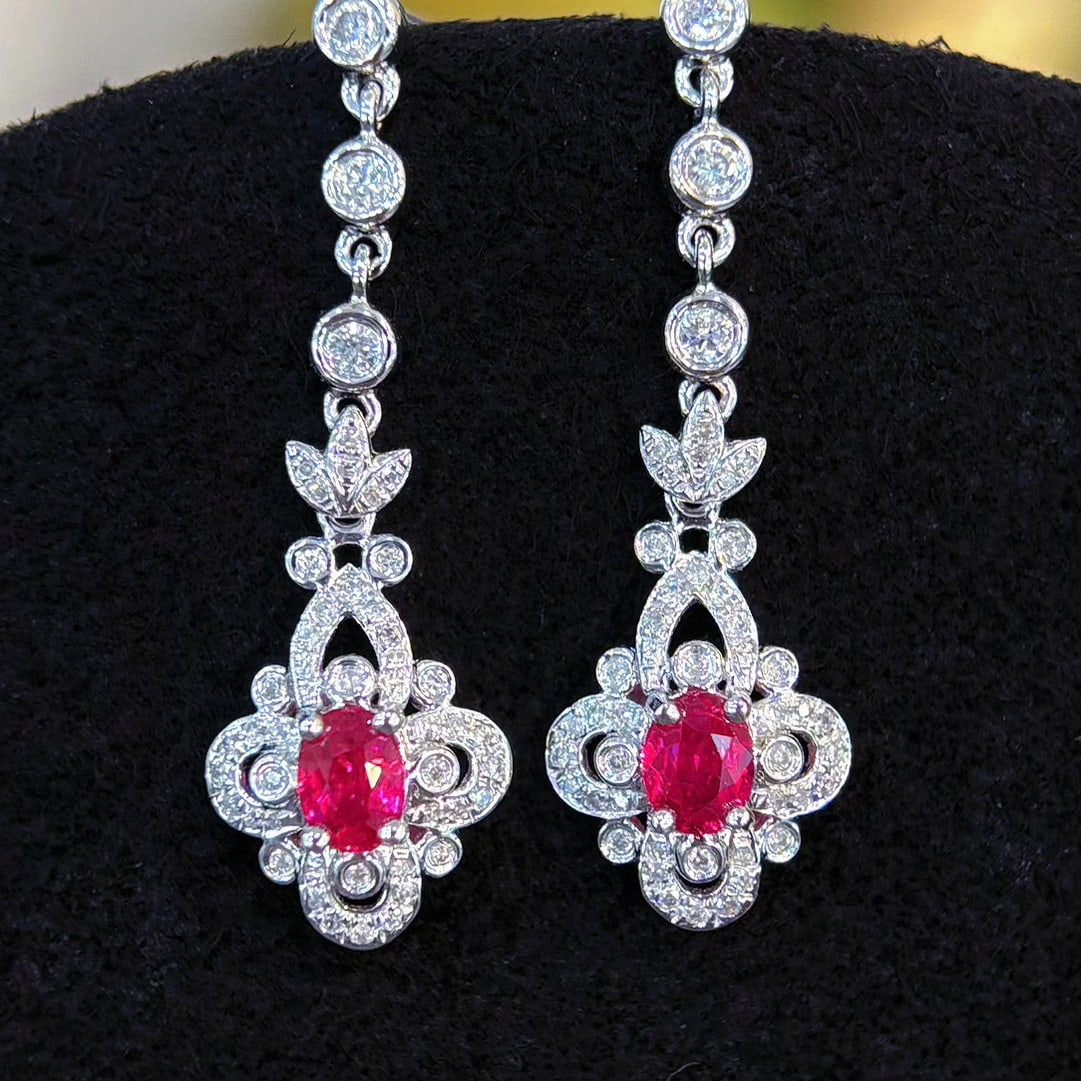 14k Gold 0.65 Ct Natural Ruby & Diamond Earrings - 2