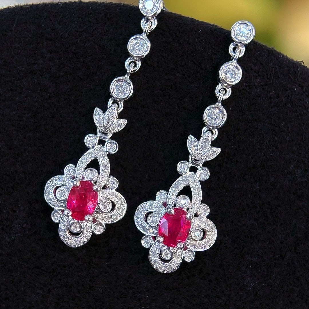 14k Gold 0.65 Ct Natural Ruby & Diamond Earrings - 3