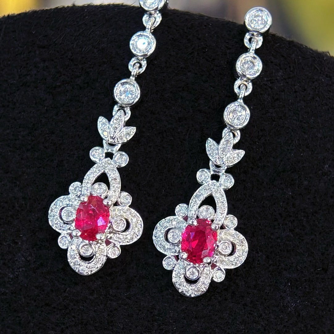 14k Gold 0.65 Ct Natural Ruby & Diamond Earrings - 4