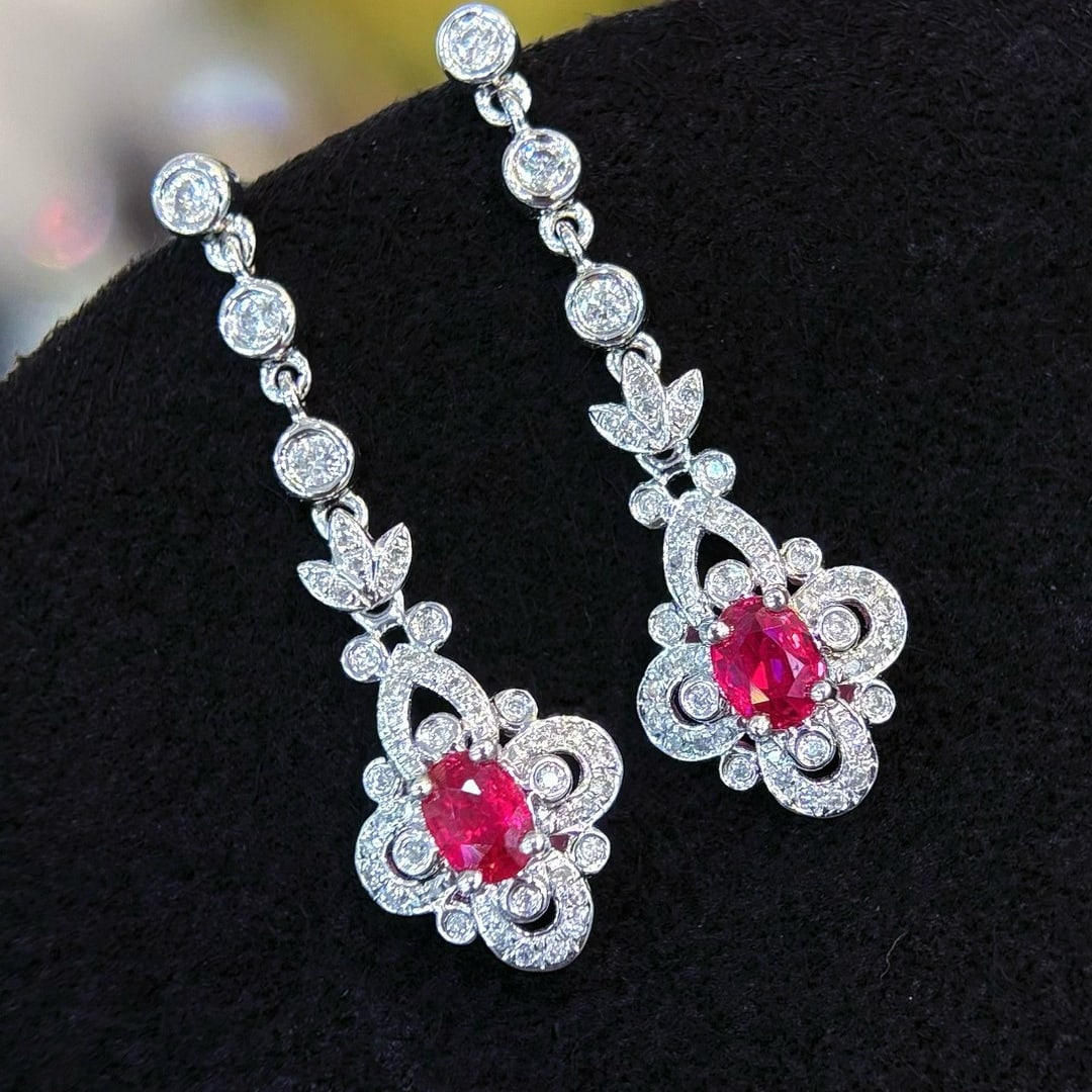 14k Gold 0.65 Ct Natural Ruby & Diamond Earrings - 5