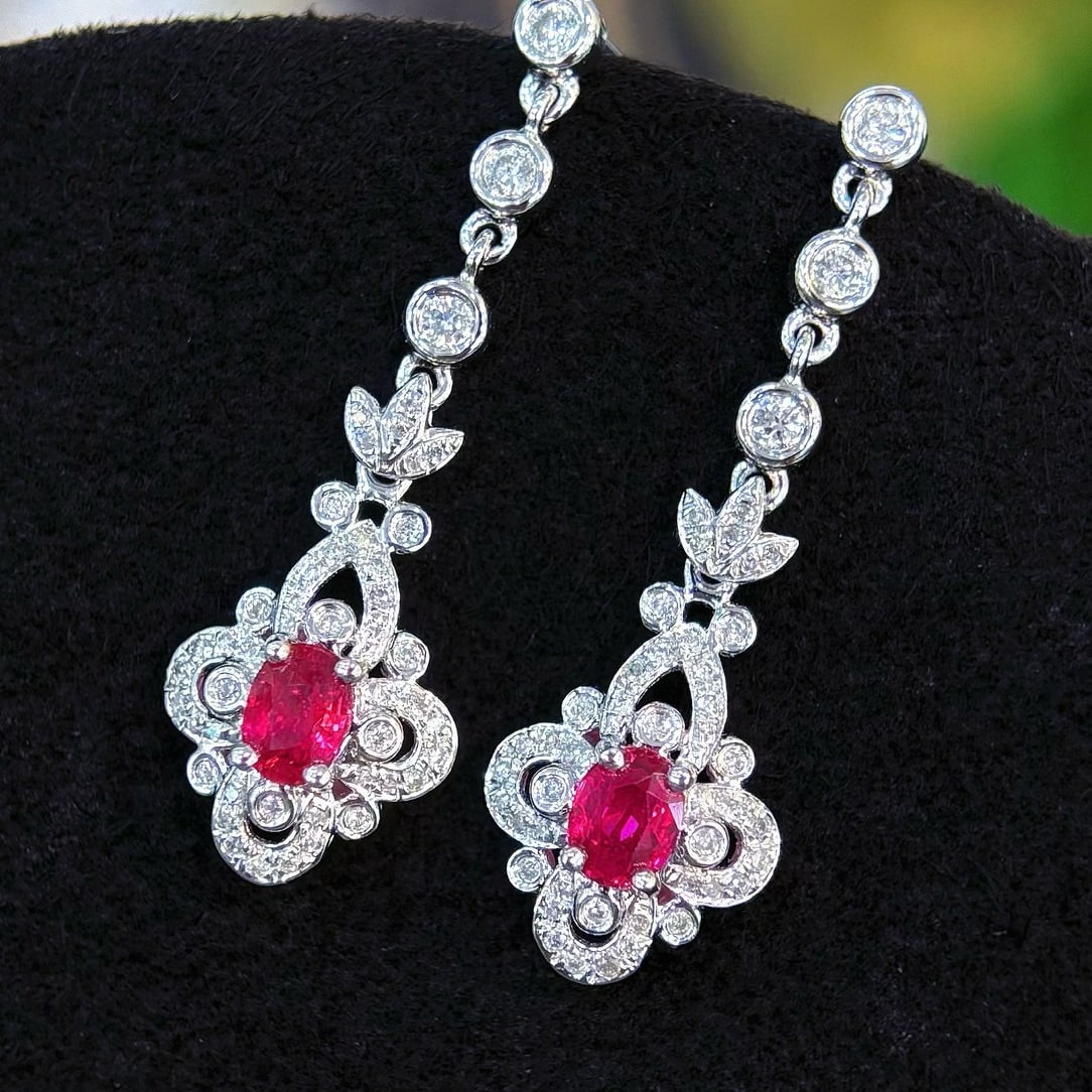 14k Gold 0.65 Ct Natural Ruby & Diamond Earrings - 6
