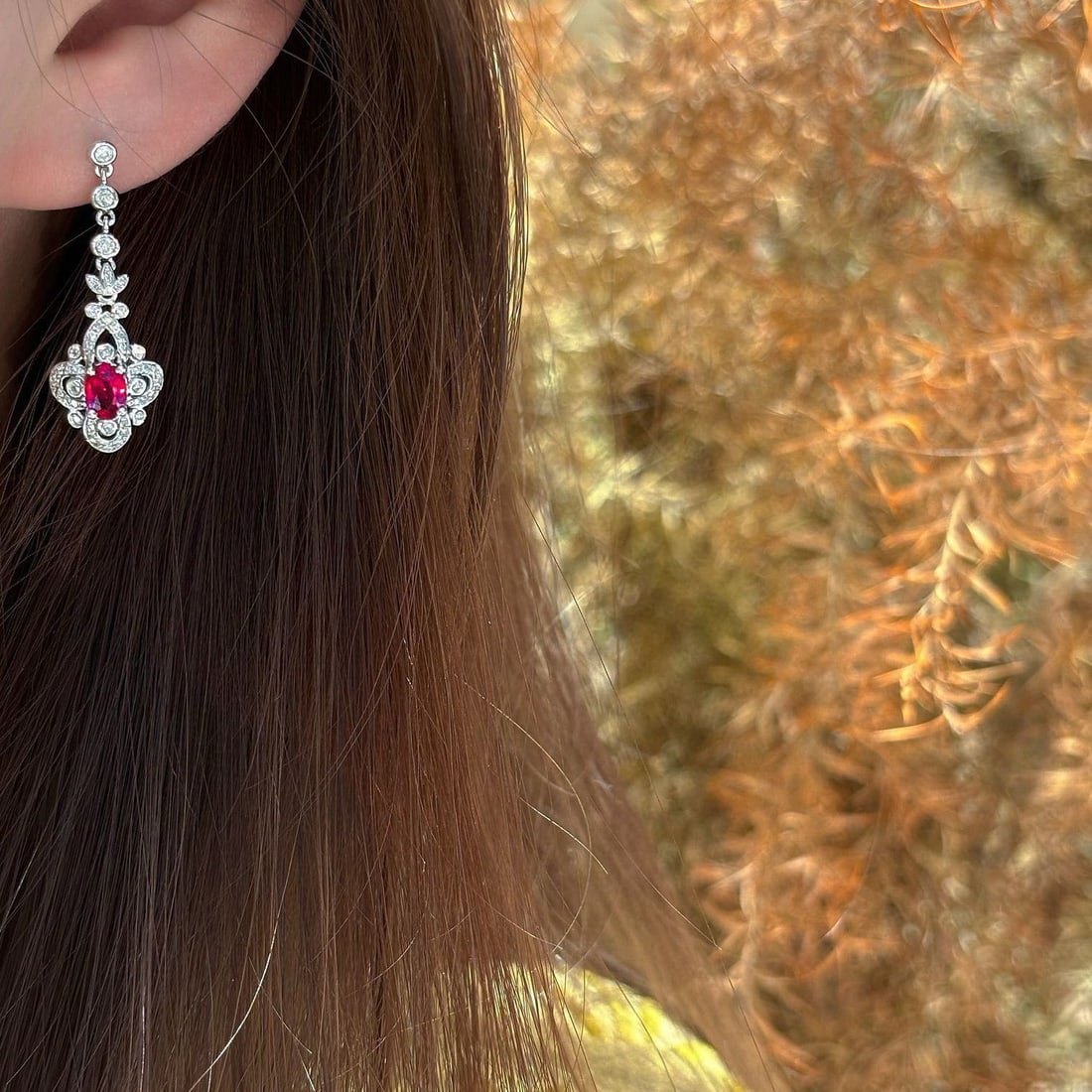 14k Gold 0.65 Ct Natural Ruby & Diamond Earrings - 7