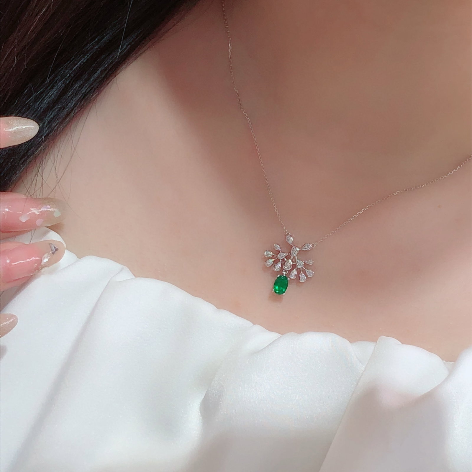 14k Gold 0.65 Ct Natural Emerald & Diamond Pendant( Without Chain ) - 5
