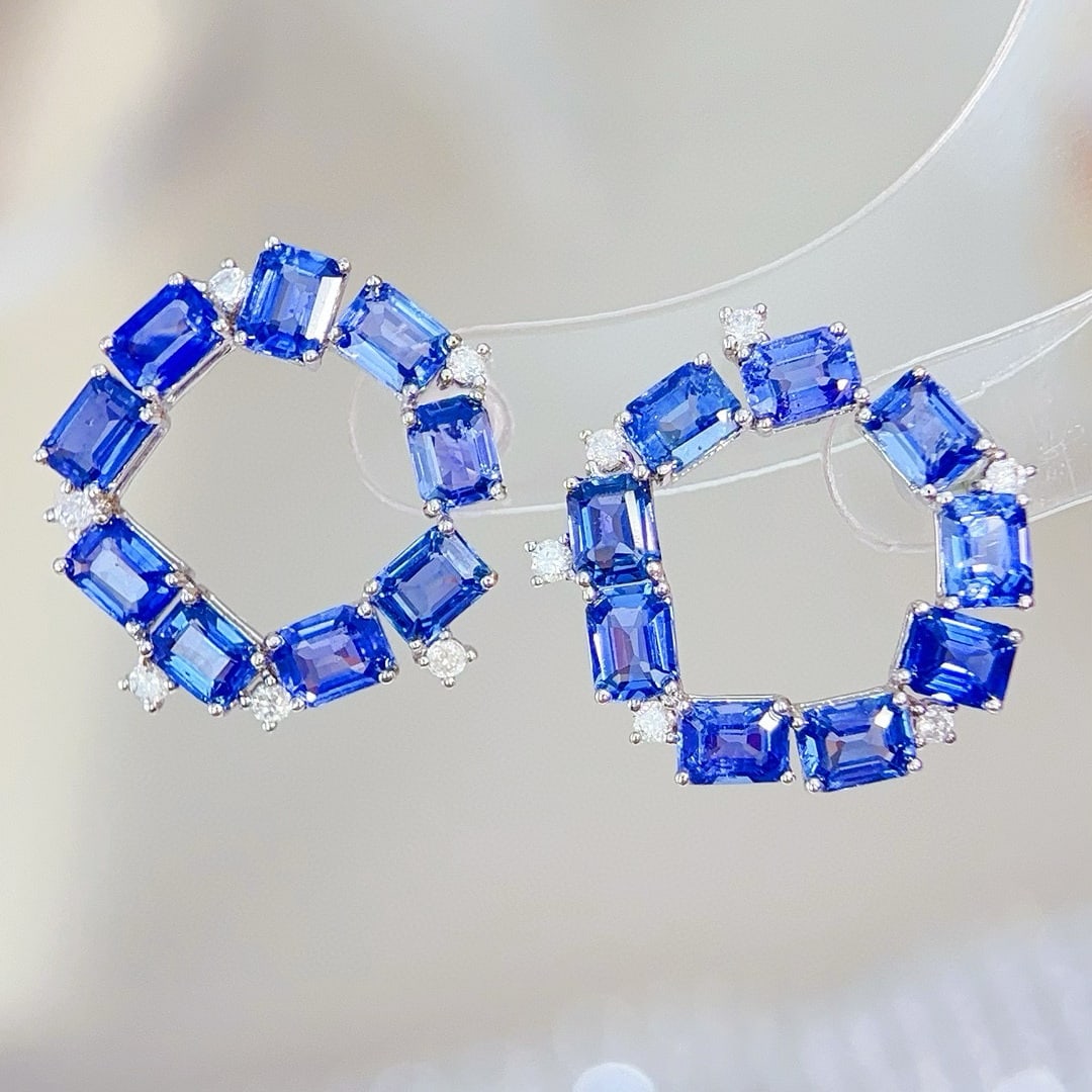 14k Gold 5.1 Ct Natural Sapphire & Diamond Earrings - 3