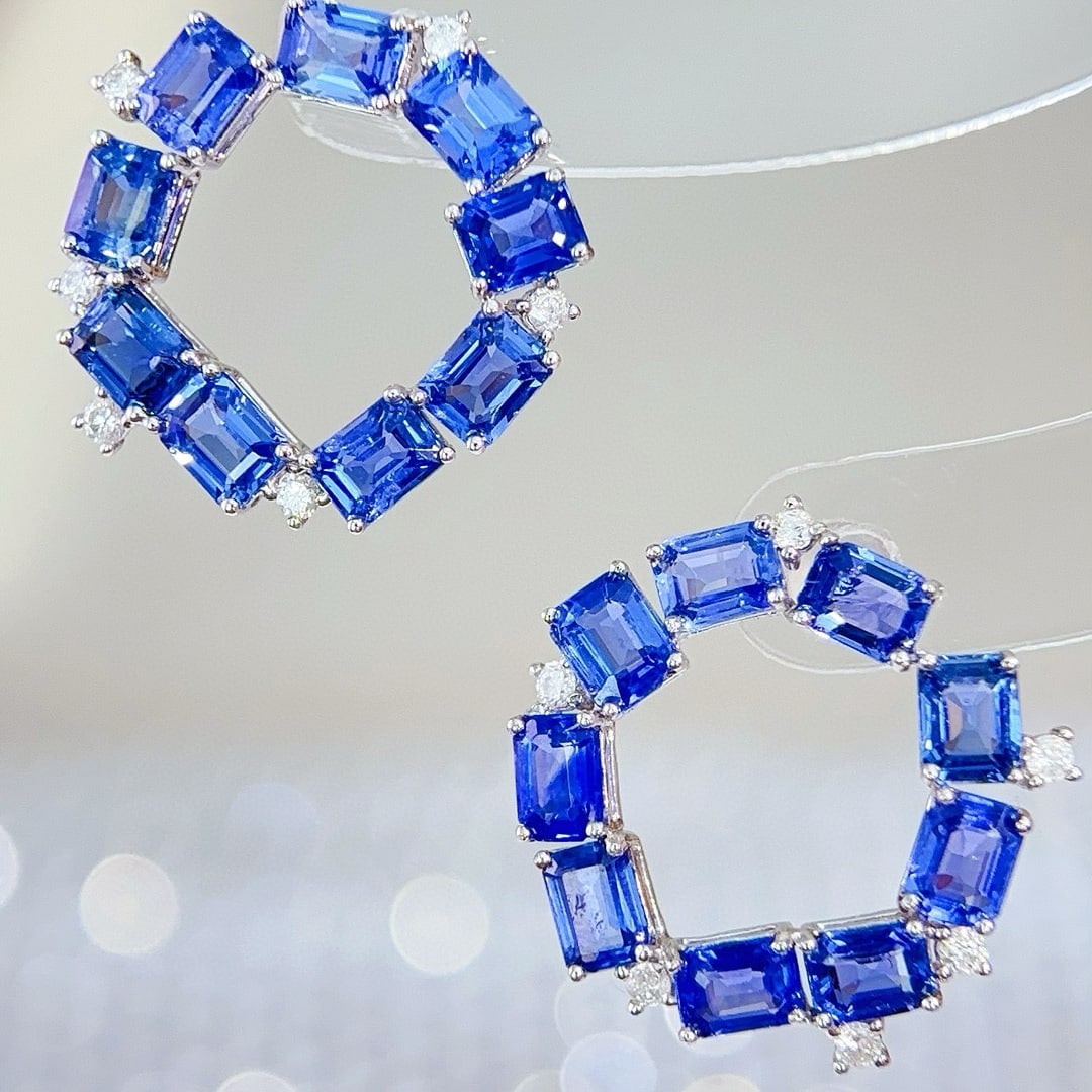 14k Gold 5.1 Ct Natural Sapphire & Diamond Earrings - 6