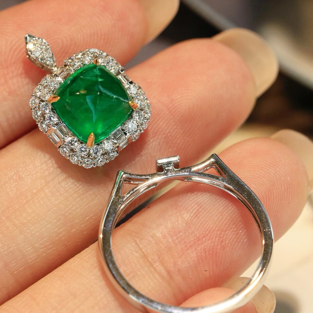 14k Gold 2.82 Ctw Natural Emerald & Diamond Ring - 4