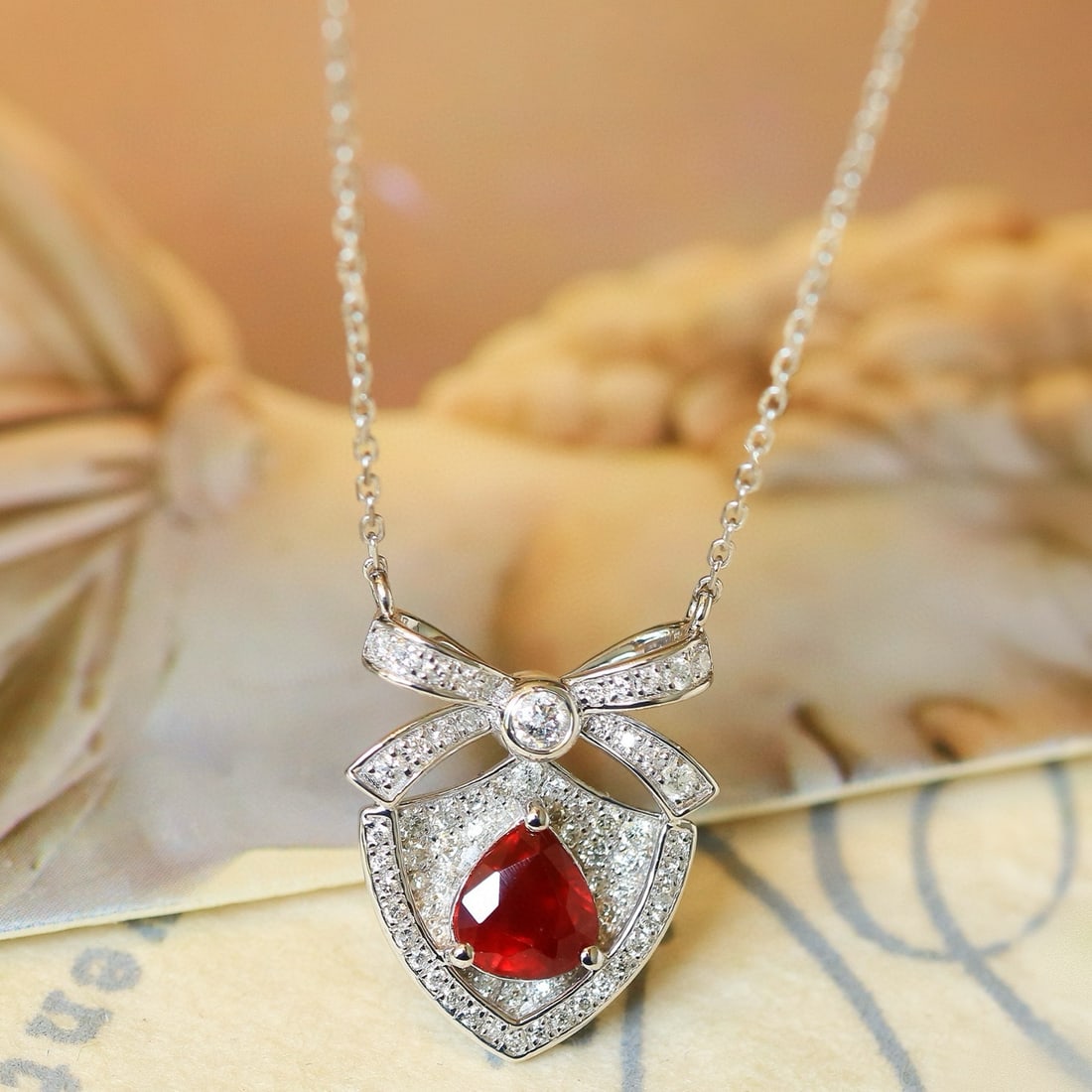 14k Gold 1.12 Ctw Natural Ruby & Diamond Pendant( Without Chain ) - 3