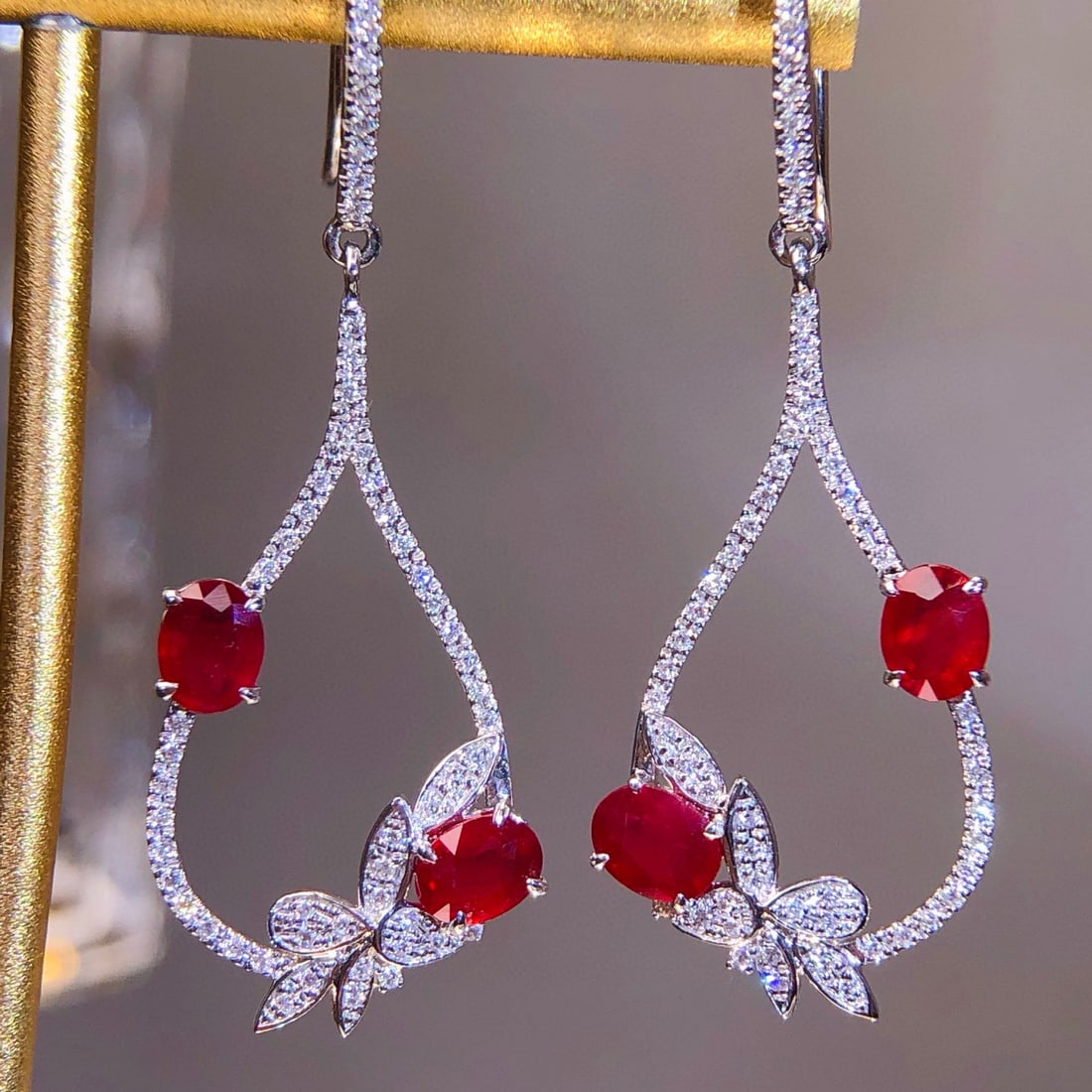 14k Gold 2.01 Ctw Natural Ruby & Diamond Earrings - 2