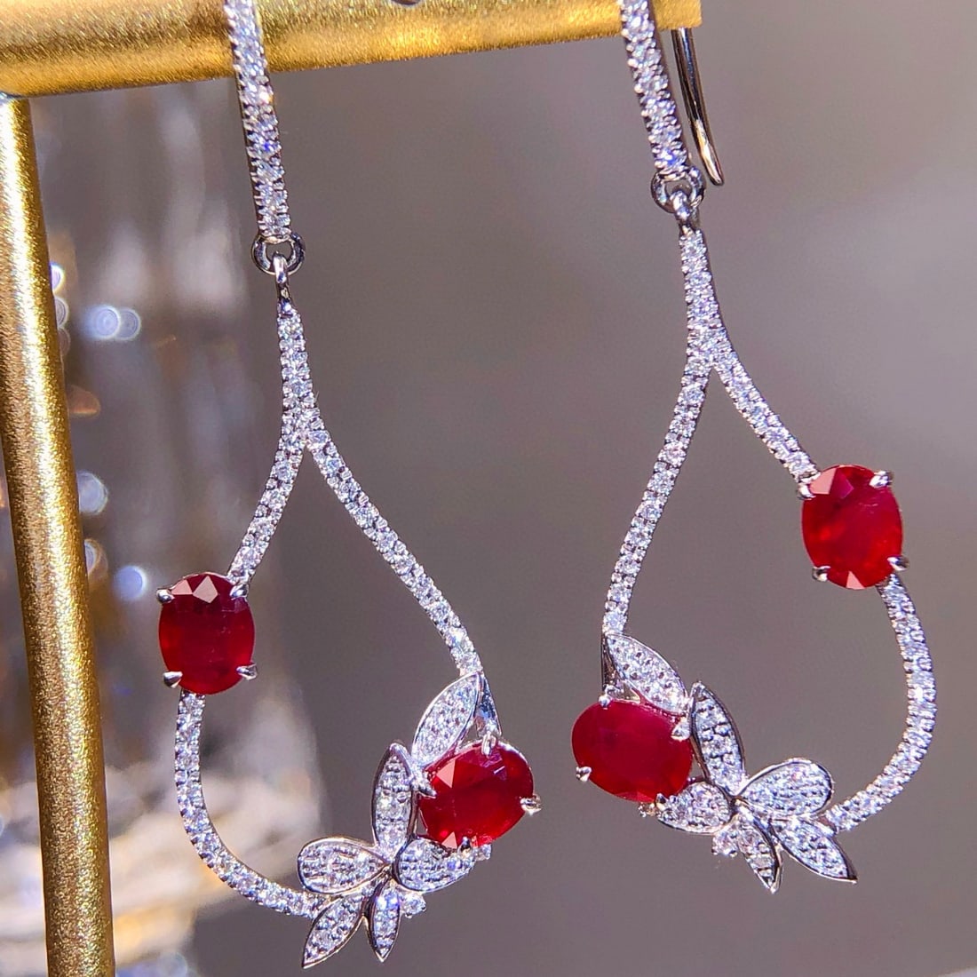 14k Gold 2.01 Ctw Natural Ruby & Diamond Earrings - 3