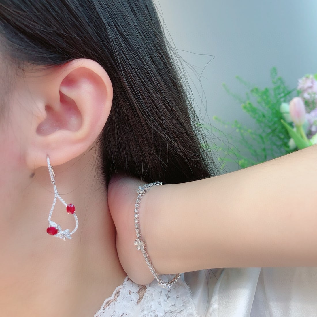 14k Gold 2.01 Ctw Natural Ruby & Diamond Earrings - 5