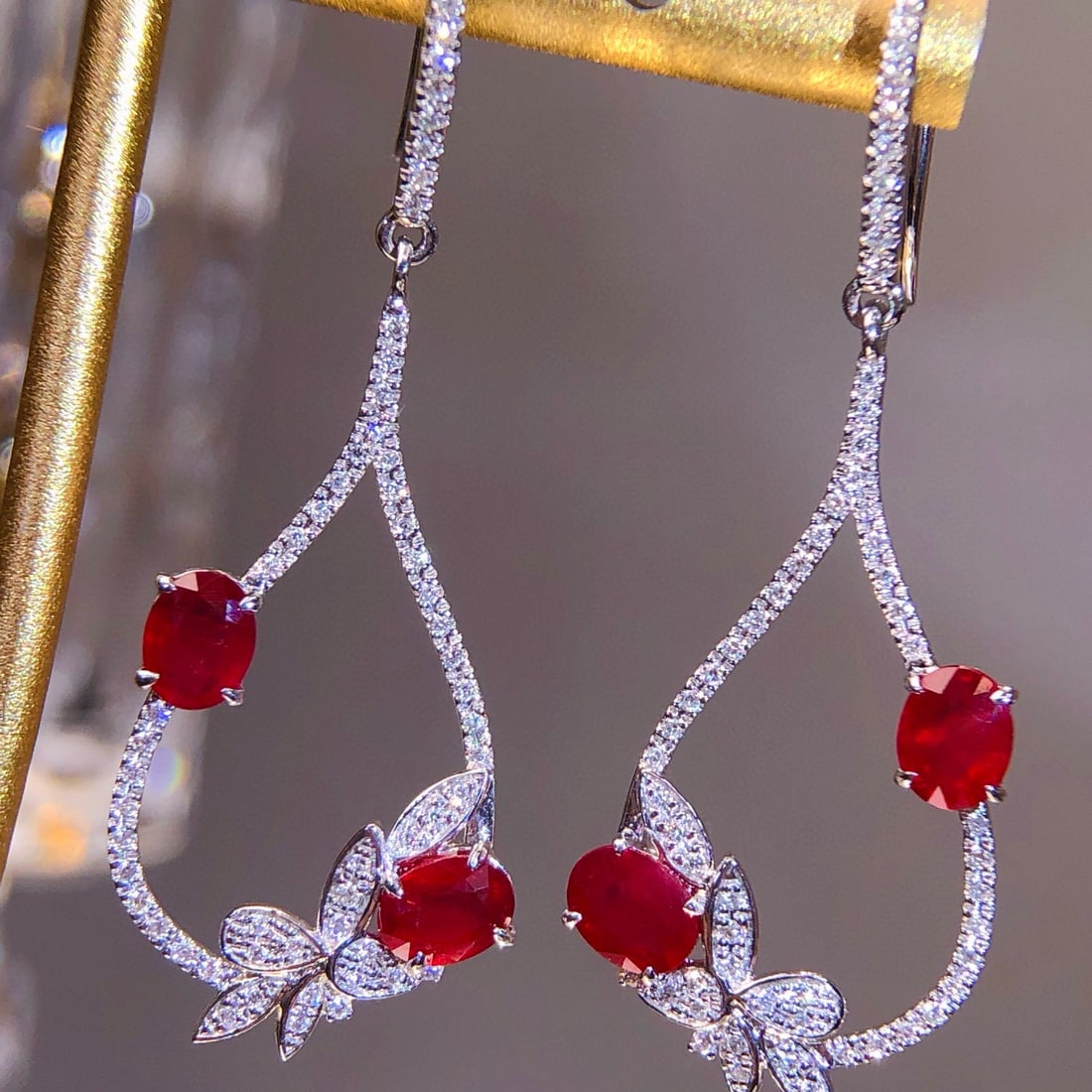 14k Gold 2.01 Ctw Natural Ruby & Diamond Earrings - 6