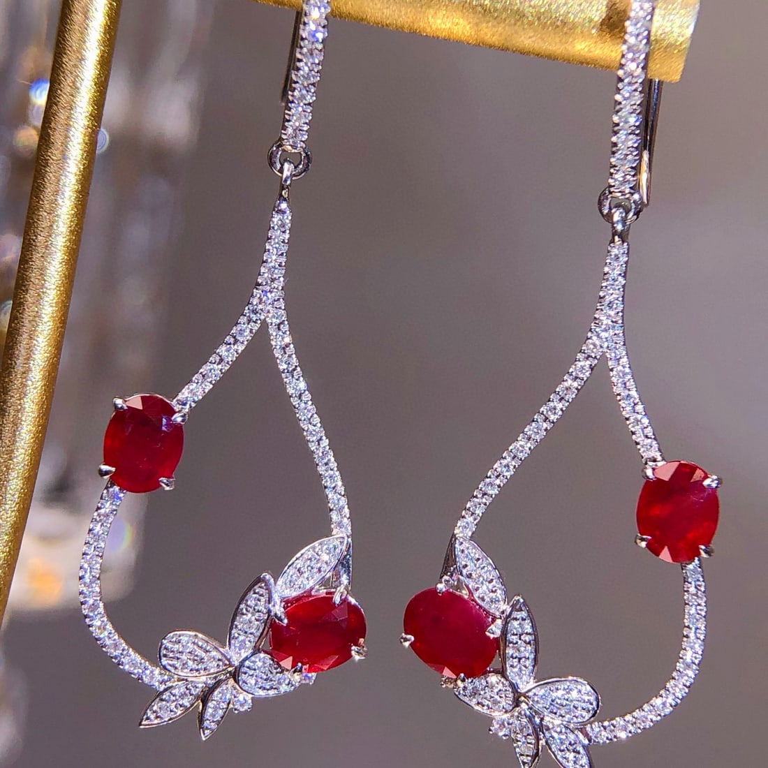 14k Gold 2.01 Ctw Natural Ruby & Diamond Earrings - 7