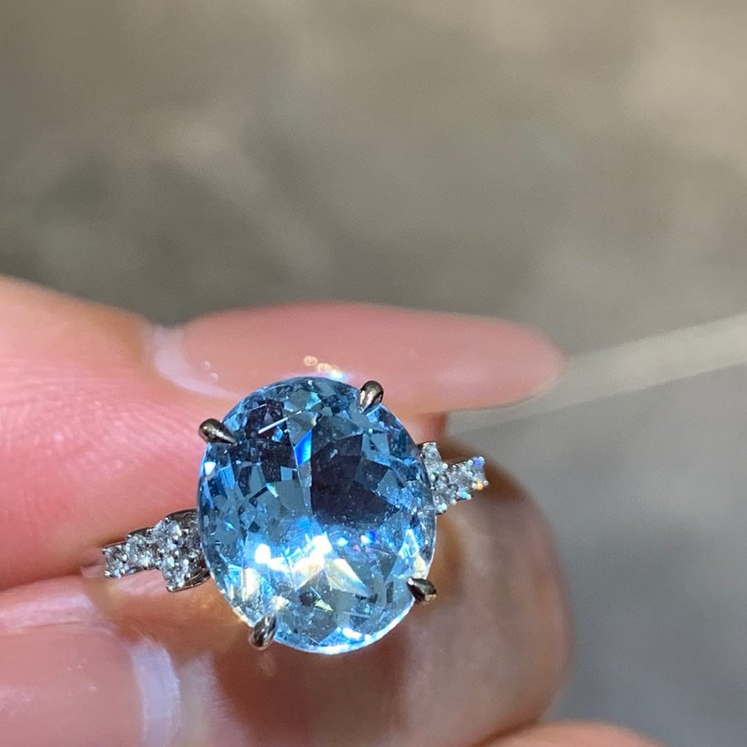 14k Gold 3.83 Ctw Natural Aquamarine & Diamond Ring - 3