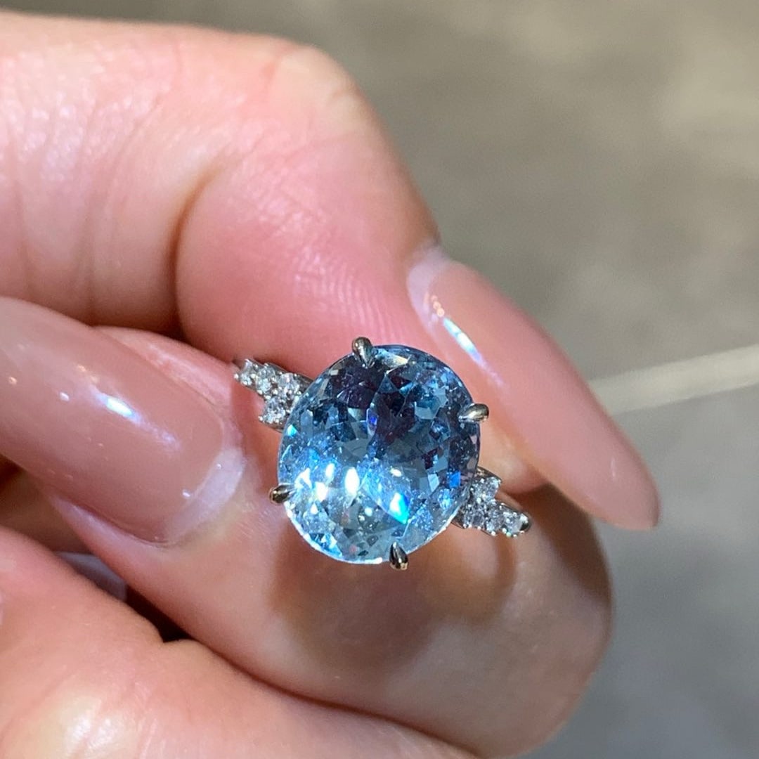 14k Gold 3.83 Ctw Natural Aquamarine & Diamond Ring - 4