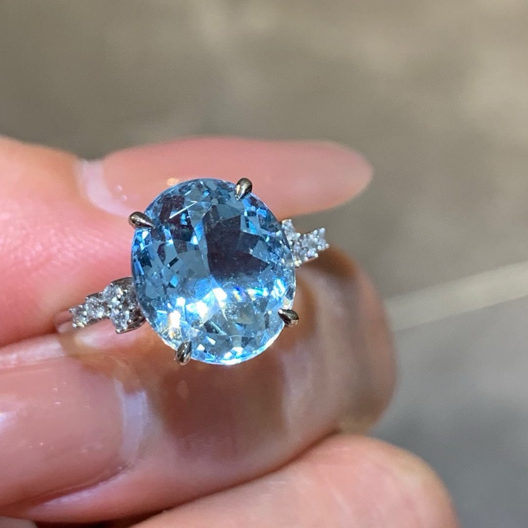 14k Gold 3.83 Ctw Natural Aquamarine & Diamond Ring - 6