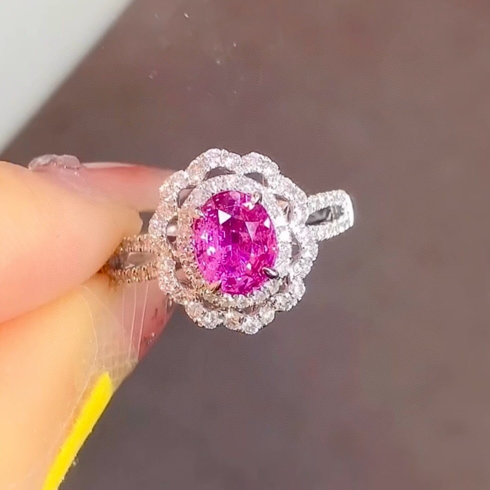 14k Gold 1.76 Ctw Natural Padparadscha Sapphire & Sapphire Ring - 2
