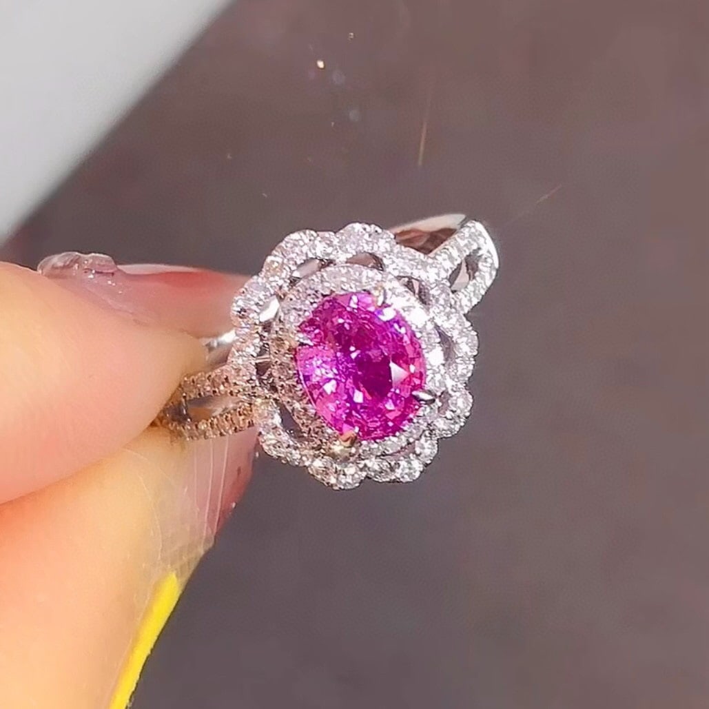 14k Gold 1.76 Ctw Natural Padparadscha Sapphire & Sapphire Ring - 4