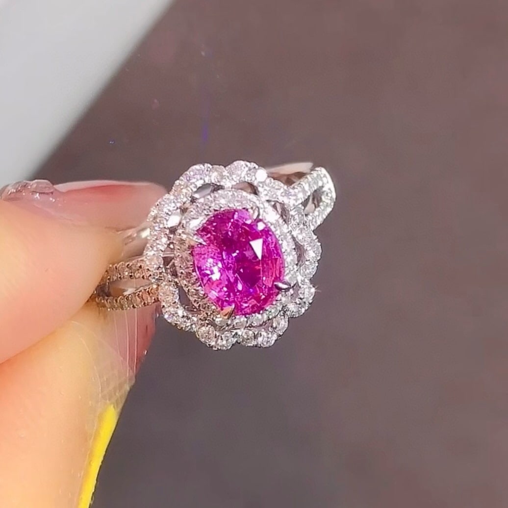 14k Gold 1.76 Ctw Natural Padparadscha Sapphire & Sapphire Ring - 5