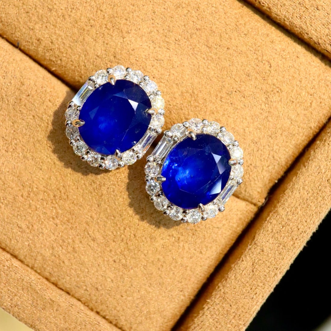 14k Gold 5.64 Ctw Natural Sapphire & Diamond Earrings - 2