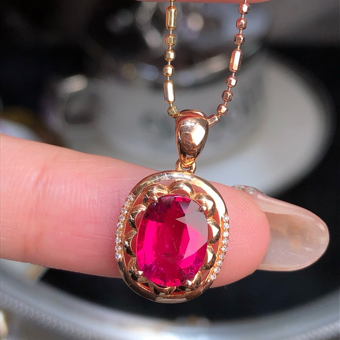 14k Gold 2.2 Ct Natural Tourmaline & Diamond Pendant( Without Chain ) - 3