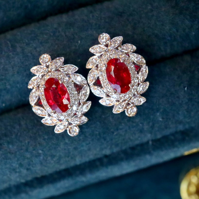 14k Gold 0.7 Ctw Natural Ruby & Diamond Earrings - 2