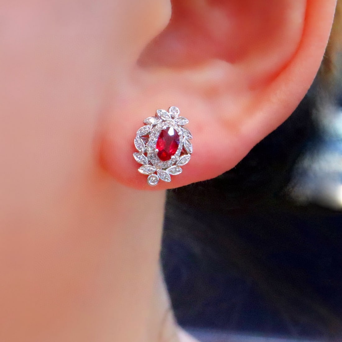 14k Gold 0.7 Ctw Natural Ruby & Diamond Earrings - 4
