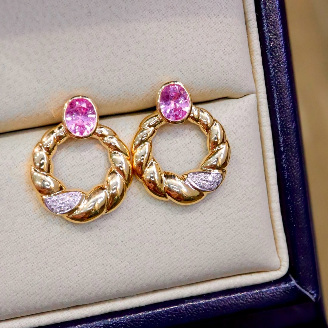 14k Gold 0.79 Ctw Natural Sapphire & Diamond Earrings - 2