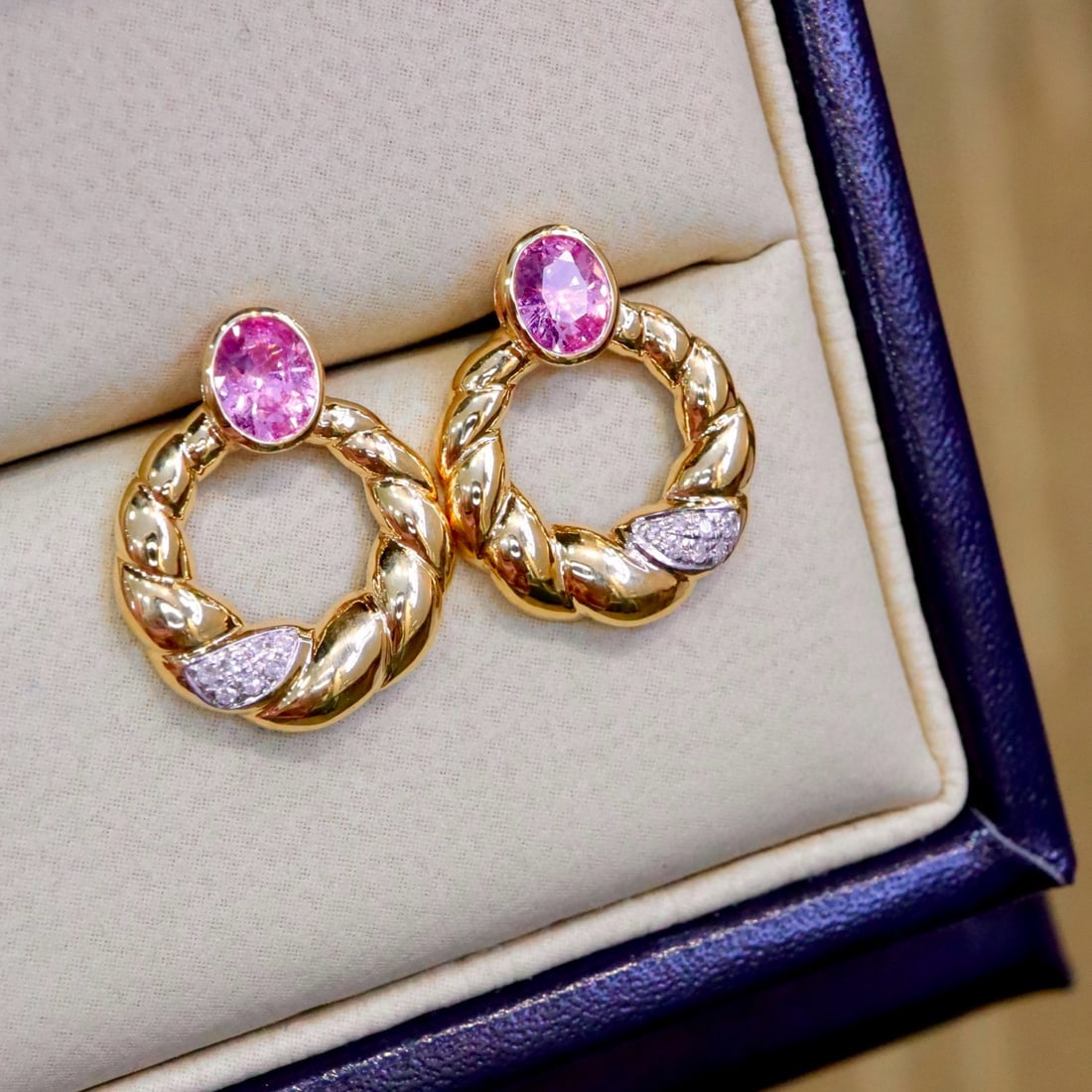 14k Gold 0.79 Ctw Natural Sapphire & Diamond Earrings - 3
