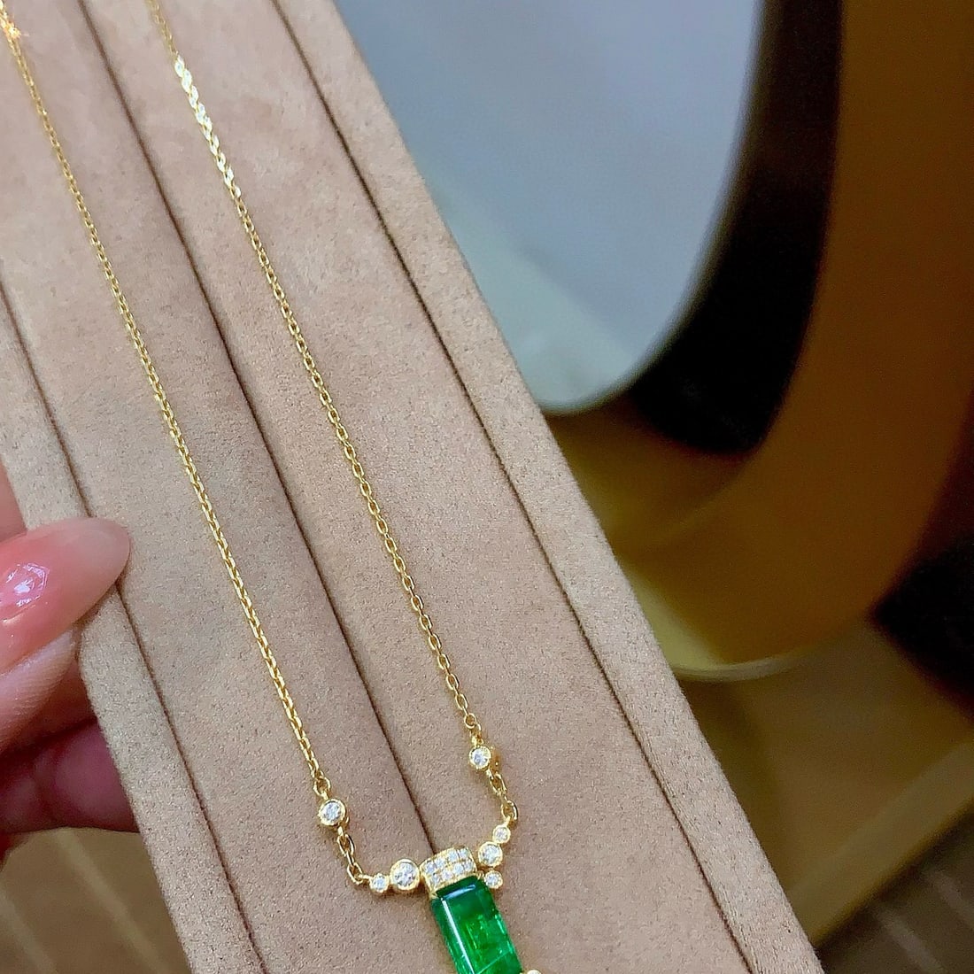 14k Gold 1.15 Ctw Natural Emerald & Diamond Pendant( Without Chain ) - 2