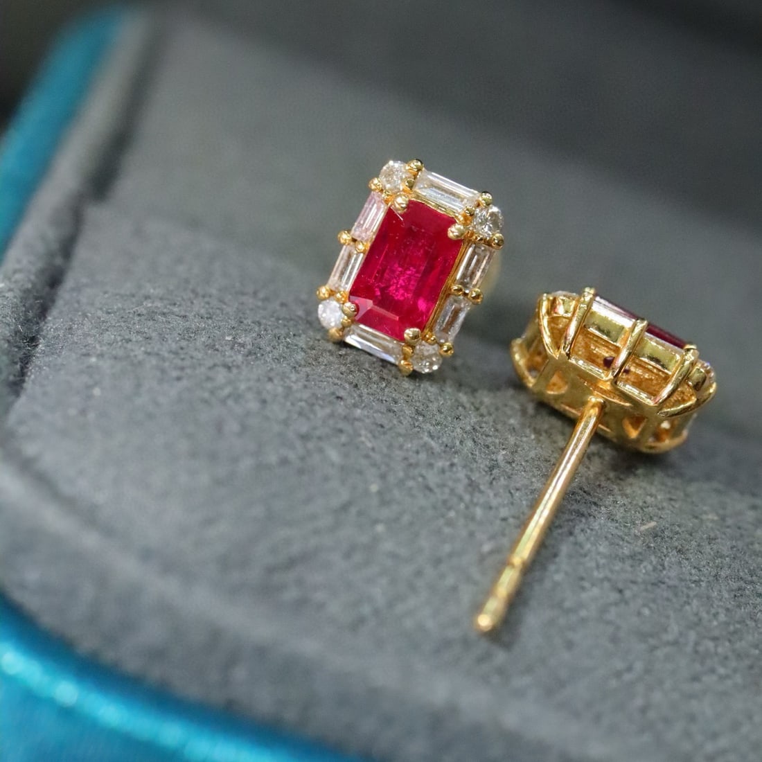 14k Gold 0.94 Ctw Natural Ruby & Diamond Earrings - 2