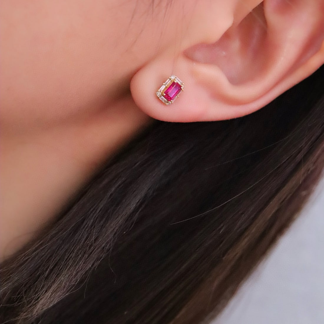 14k Gold 0.94 Ctw Natural Ruby & Diamond Earrings - 4