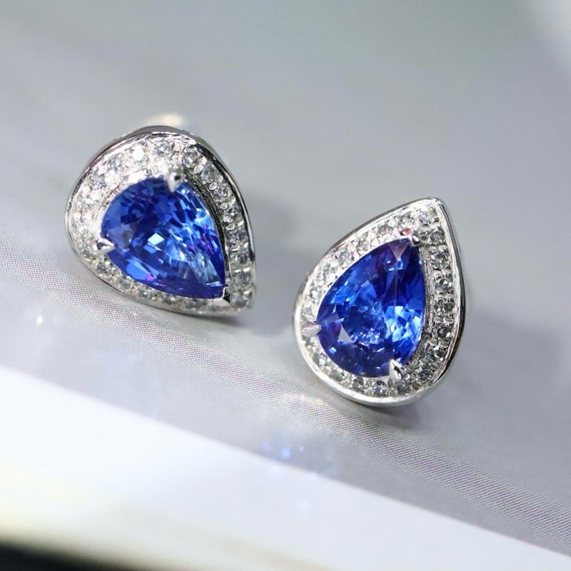 14k Gold 2.16 Ctw Natural Sapphire & Diamond Earrings - 2