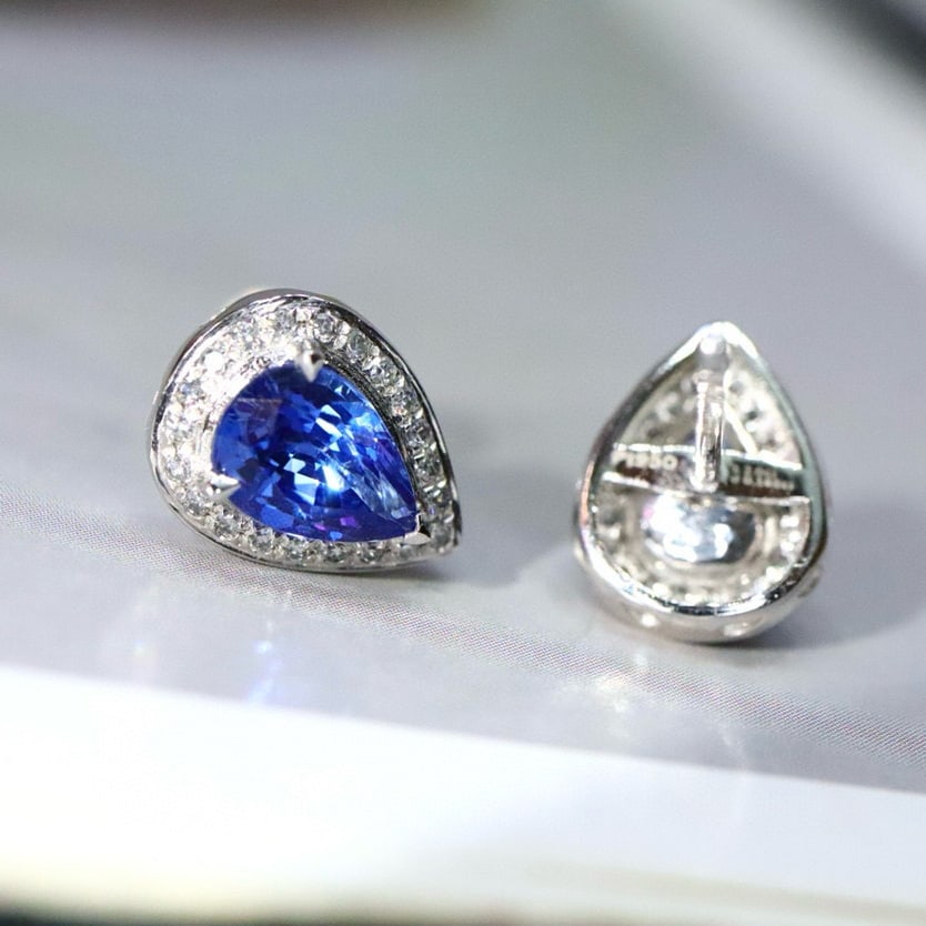 14k Gold 2.16 Ctw Natural Sapphire & Diamond Earrings - 3