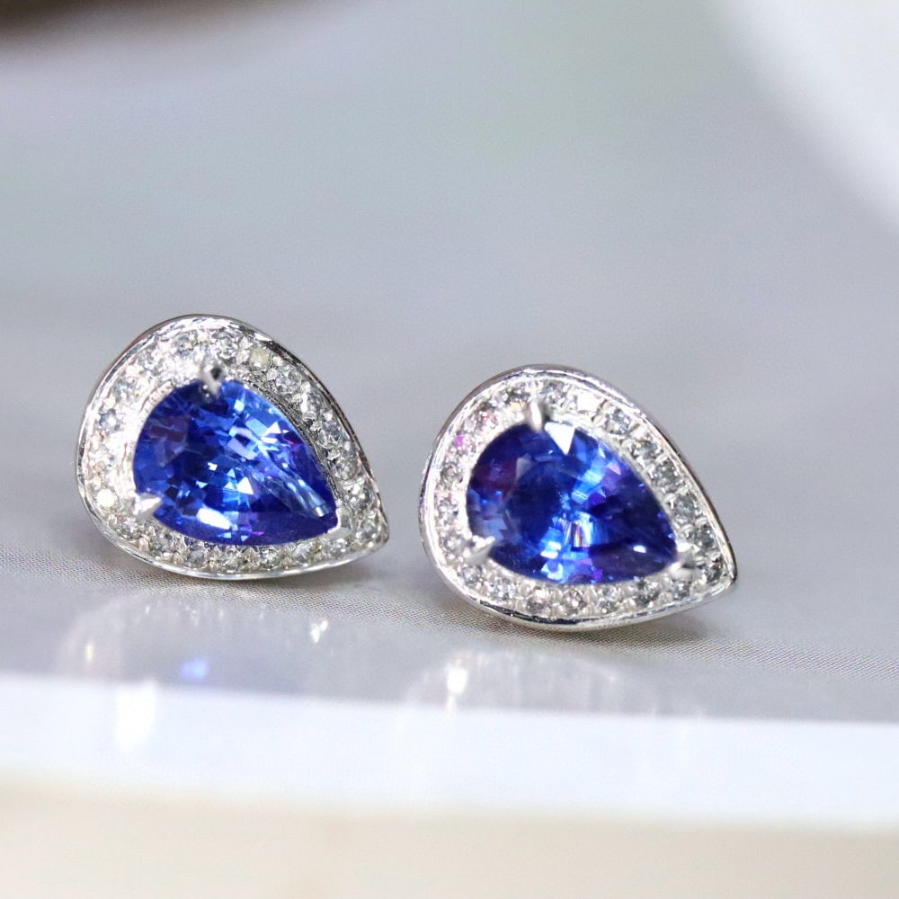 14k Gold 2.16 Ctw Natural Sapphire & Diamond Earrings - 4