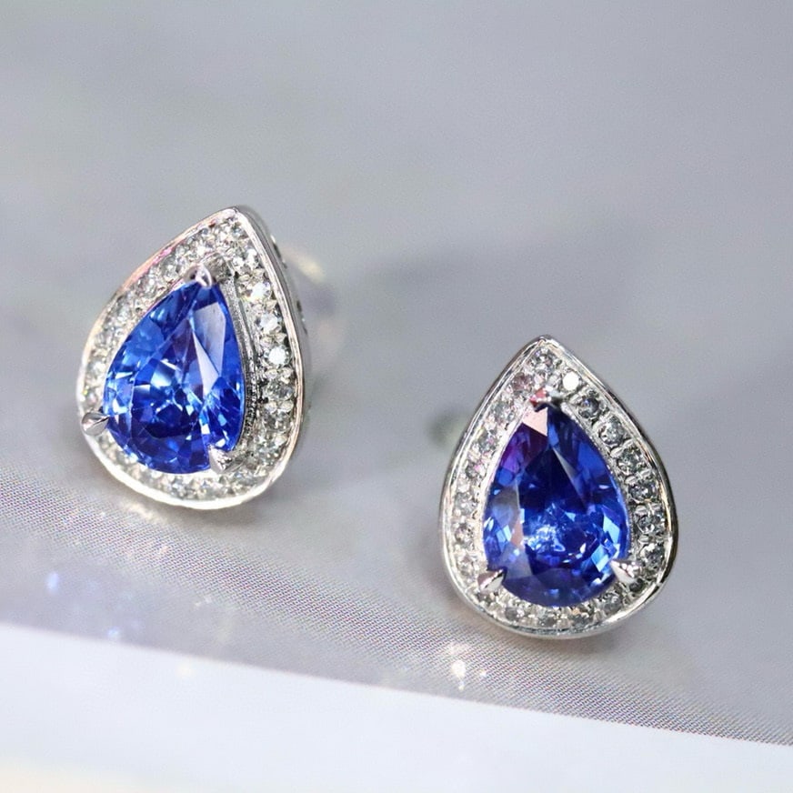 14k Gold 2.16 Ctw Natural Sapphire & Diamond Earrings - 5