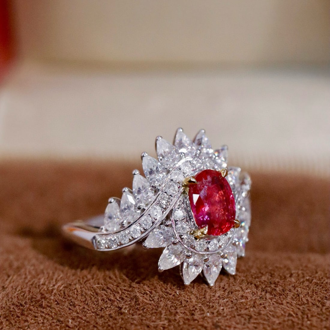 14k Gold 1.08 Ctw Natural Ruby & Diamond Ring: Ref:230987232 // gold content:14k gold // ring size:7. 25us // // main gemstone:ruby // shape:oval // carat weight:0. 84ct // color:red // treatment:natural // cut grade:g // // adjacent gemstone 2 : 